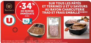 Pâtés et Terrines U et U Saveurs au rayon charcuterie trad et frais emballé