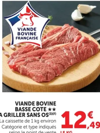 Viande bovine basse côte à griller sans os