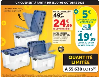 LOT DE 3 BOÎTES DE RANGEMENT 60L
