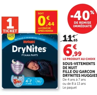 SOUS-VETEMENTS DE NUIT FILLE OU GARCON DRYNITES HUGGIES