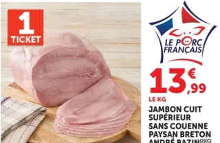 Jambon cuit supérieur sans couenne Paysan Breton André Bazin