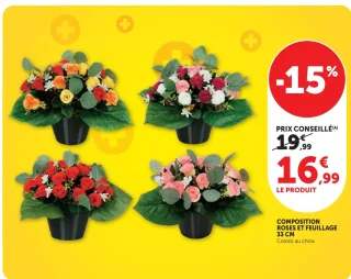 Composition Roses et Feuillage 33 cm