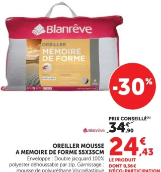 Blanrêve Oreiller Mousse A Memoire De Forme 55x35cm