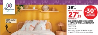 Parure housse de couette + 2 taies d'oreiller U Maison