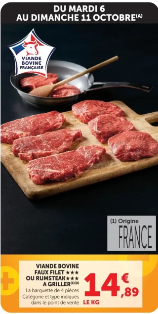 Viande Bovine Faux Filet ou Rumsteak à griller