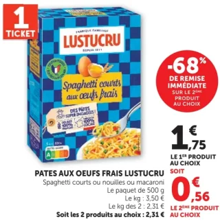 Pâtes aux oeufs frais Lustucru Spaghetti courts ou nouilles ou macaroni