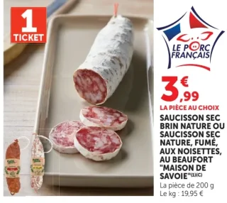 Saucisson sec brin nature ou saucisson sec aux noisettes, au beaufort Maison de Savoie