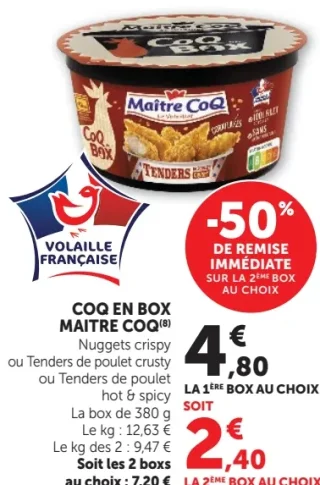 Coq en Box Maître Coq (Nuggets crispy, Tenders de poulet crusty ou Tenders de poulet hot & spicy)