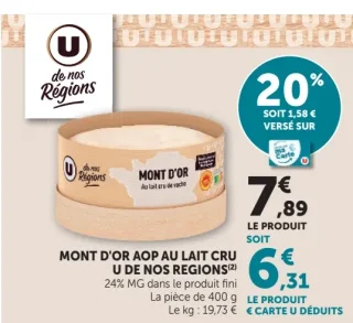 MONT D'OR AOP AU LAIT CRU U DE NOS REGIONS
