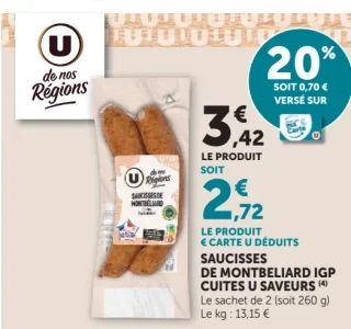Saucisses de Montbéliard IGP Cuites U de nos Régions