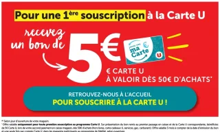 Bon d'achat de 5€ offert pour une 1ère souscription à la Carte U