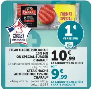 Steak Haché Pur Boeuf 15% MG ou Spécial Burger Charal