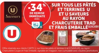 Tous les pâtés et terrines U et U Saveurs au rayon charcuterie trad et frais emballé