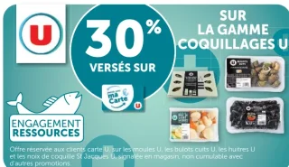 Coquillages U (moules, bulots cuits, huitres, noix de coquille St Jacques)