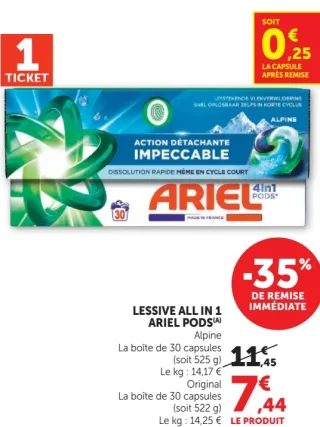 Lessive All in 1 Ariel Pods Alpine ou Original