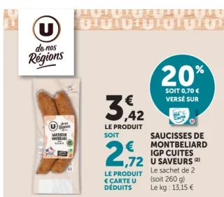 Saucisses de Montbéliard IGP cuites U Saveurs