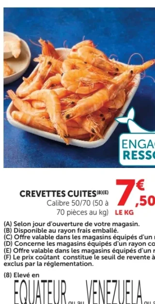 Crevettes cuites calibre 50/70