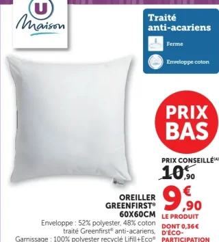 Oreiller Greenfirst® 60x60cm U Maison