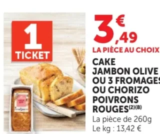 Cake jambon olive ou 3 fromages ou chorizo poivrons rouges