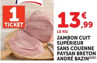 Jambon cuit supérieur sans couenne Paysan Breton André Bazin