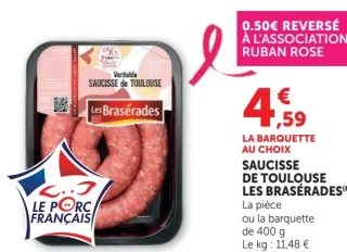 Saucisse de Toulouse Les Brasérades (La pièce ou la barquette de 400g)