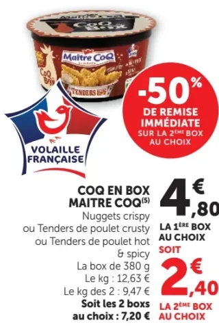 Coq en Box Maître Coq (Nuggets crispy ou Tenders de poulet ou Tenders de poulet hot & spicy)