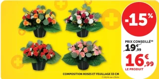Composition Roses et Feuillage 33 cm