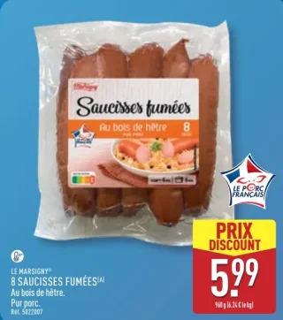 LE MARSIGNY 8 Saucisses Fumées au bois de hêtre
