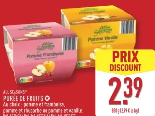 All Seasons® Purée de Fruits Pomme et framboise, pomme et rhubarbe ou pomme et vanille