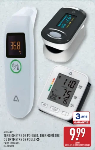AMBIANO® TENSIOMÈTRE DE POIGNET, THERMOMÈTRE OU OXYMÈTRE DE POULS