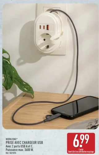 Workzone Prise avec chargeur USB