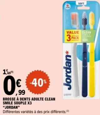 BROSSE À DENTS ADULTE CLEAN SMILE SOUPLE X3 "JORDAN"