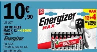 Lot de piles Energizer Max AAA