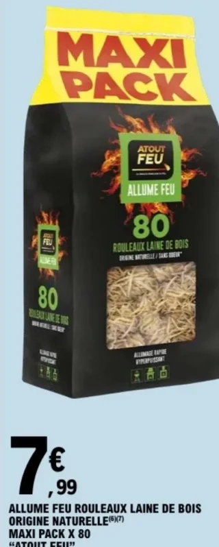 Allume feu rouleaux laine de bois origine naturelle maxi pack x 80 "ATOUT FEU"