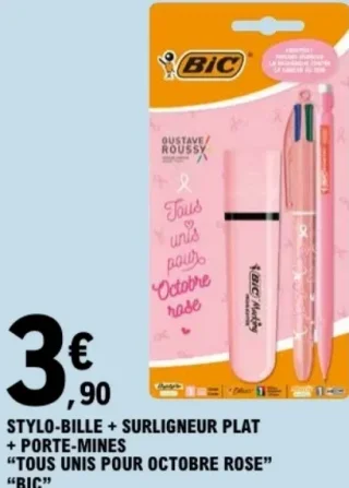 Stylo-bille + surligneur plat + porte-mines "Tous unis pour Octobre Rose" BIC