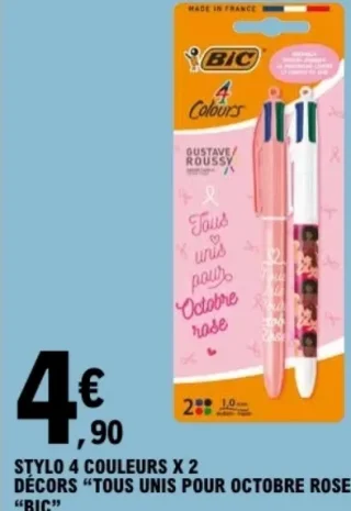 Stylo 4 couleurs x 2 décors "Tous unis pour Octobre Rose" BIC