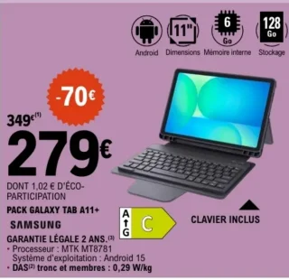 PACK GALAXY TAB A11+ SAMSUNG (CLAVIER INCLUS)