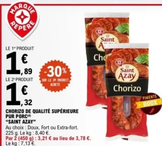 Chorizo de qualité supérieure pur porc Saint Azay