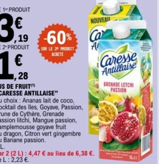 Jus de fruits Caresse Antillaise Grenade Letchi Passion