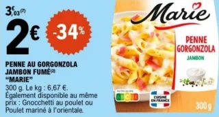 Penne au Gorgonzola Jambon Fumé Marie