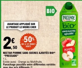 Nectar pomme sans sucres ajoutés bio Pressade