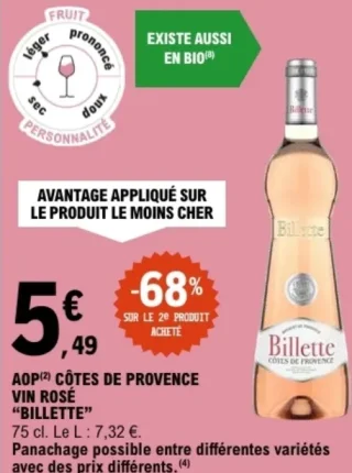 AOP Côtes de Provence Vin Rosé "Billette"