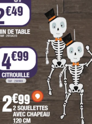 2 squelettes avec chapeau 120 cm