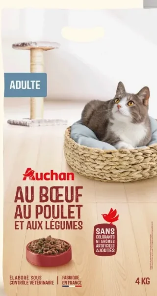 Croquettes au bœuf, au poulet et aux légumes pour chat adulte Auchan