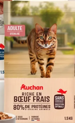 Croquettes riche en bœuf frais pour chat adulte stérilisé Auchan
