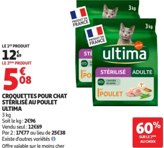 Croquettes pour chat stérilisé au poulet Ultima