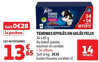 Tendres Effilés en Gelée Felix (34 x 85 g + 14 offerts)