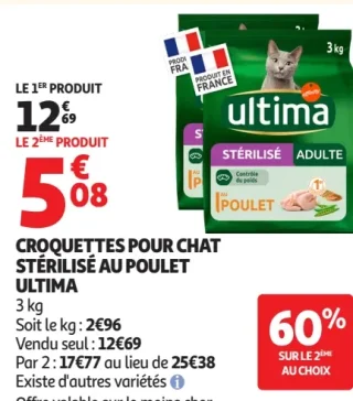 Croquettes pour chat stérilisé au poulet Ultima