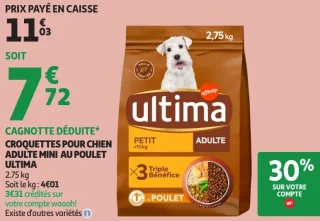 Croquettes pour chien adulte mini au poulet Ultima