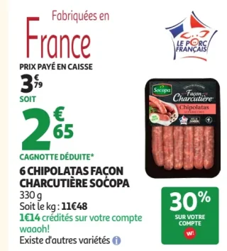 6 Chipolatas façon charcutière Socopa